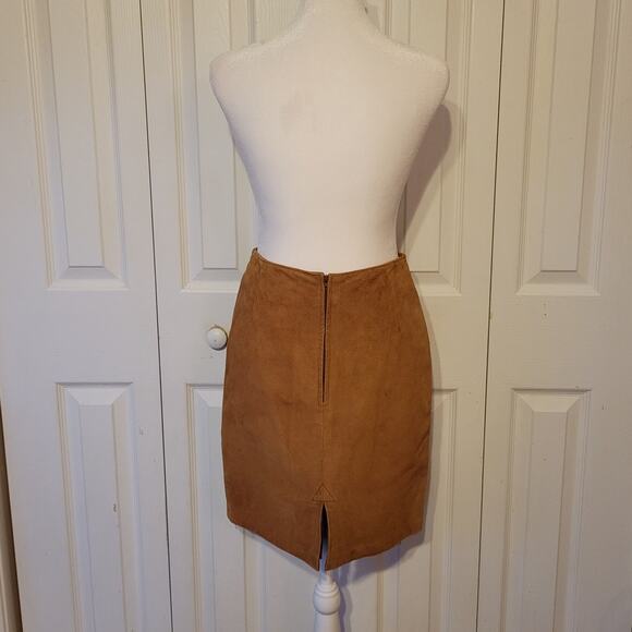 Kenar Leathers, 8 | Vintage Silk Lined Suede Leather Brown Pencil Skirt - Picture 2 of 6